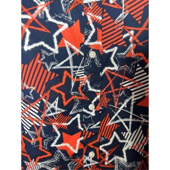 Edgar + Ash Mens M Stars Patriotic Button Up Short Sleeve Shirt Blue Orange New - Picture 8 of 8